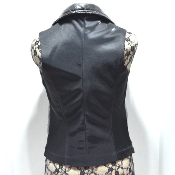 Genuine Leather Patchwork Motorcycle Vest Women's L Zip-Up Shiny Mesh Back Biker - Picture 3 of 8